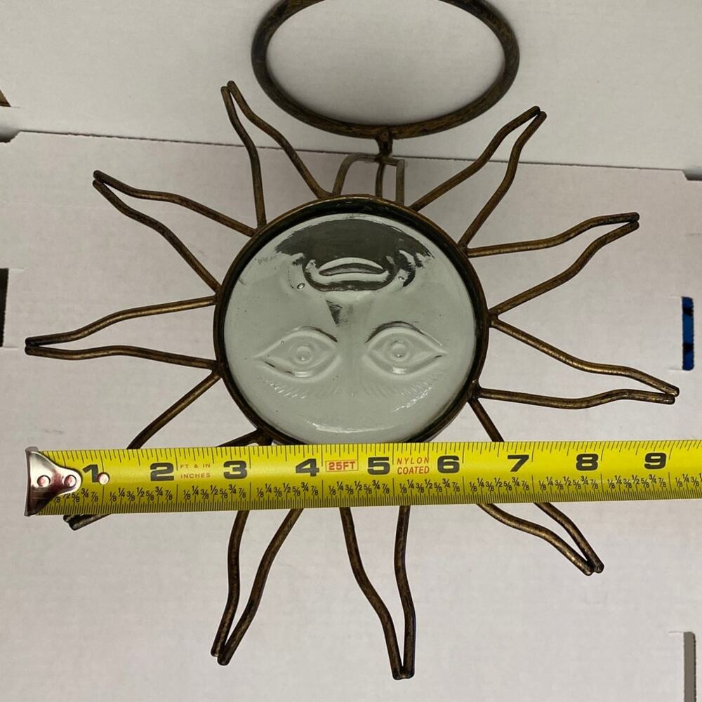 Large Vintage Celestial Face Sun God Metal Glass Candle Holder Votive Witchy 90s - Picture 12 of 14